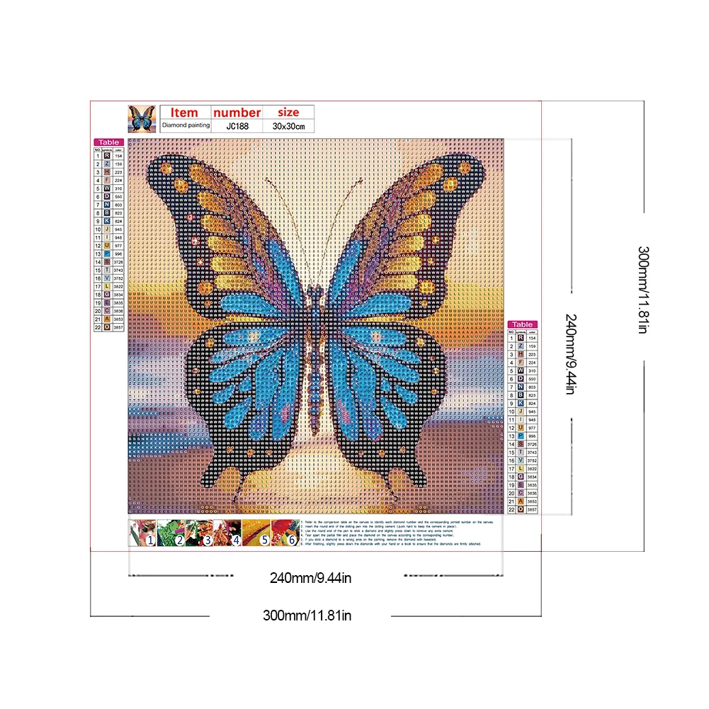 Full Round Diamond Painting 30*30cm - Glass Butterfly On The Seaside