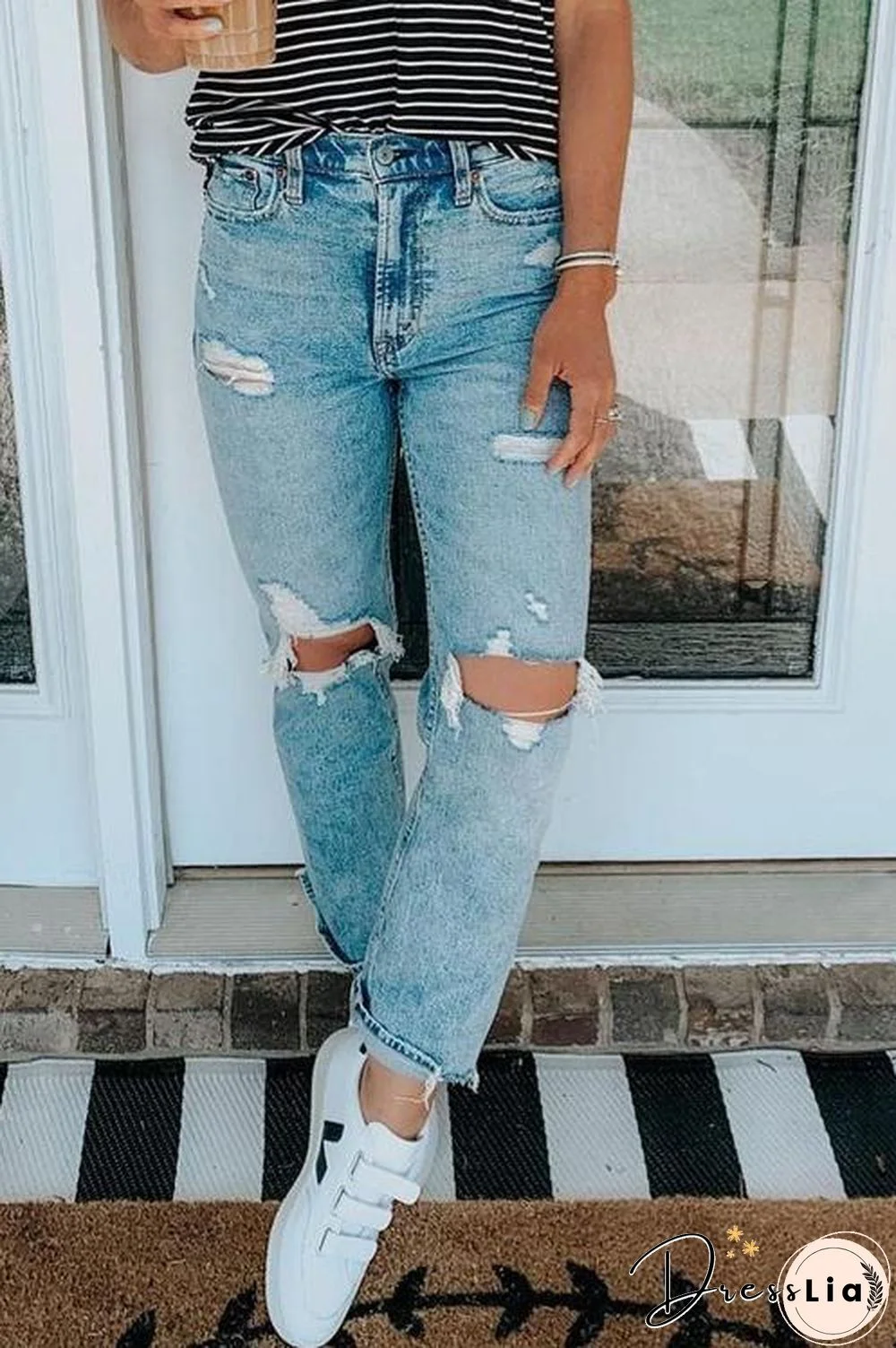 Broken Hole Straight-Leg Jeans