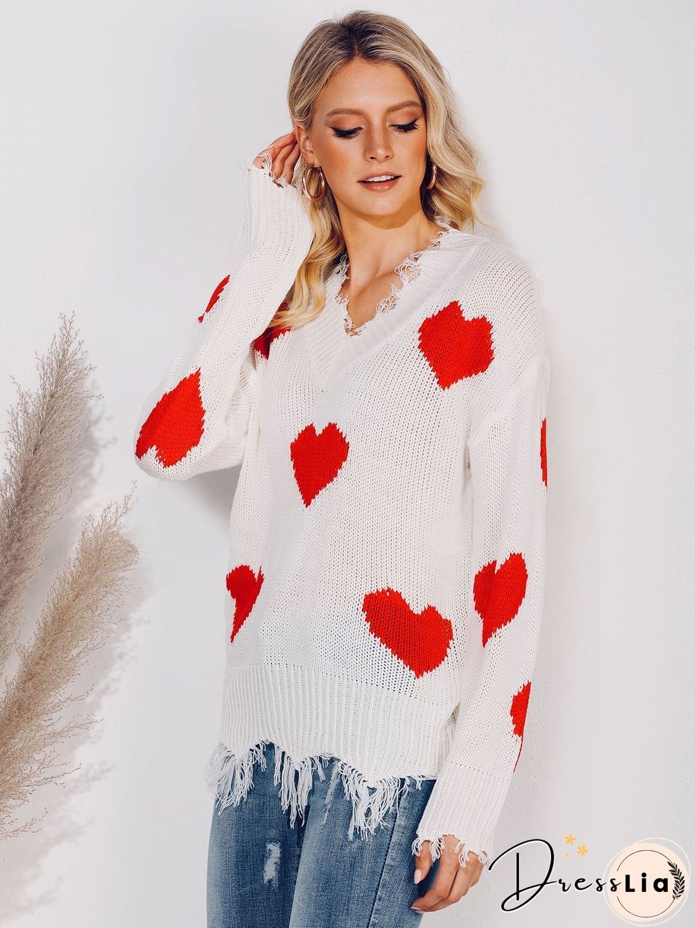 Long Sleeve Graphic V Neck Sweater