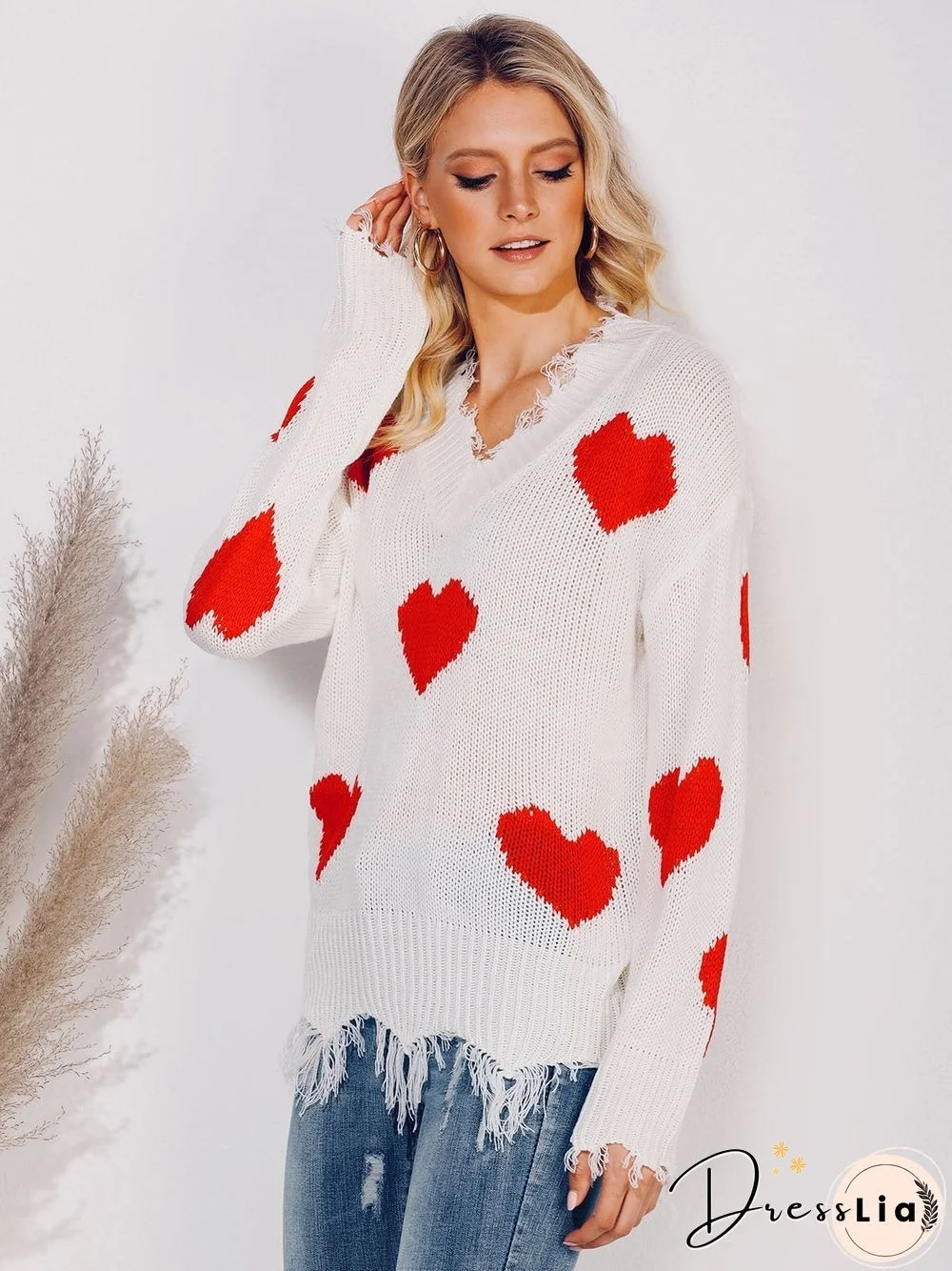 Long Sleeve Graphic V Neck Sweater