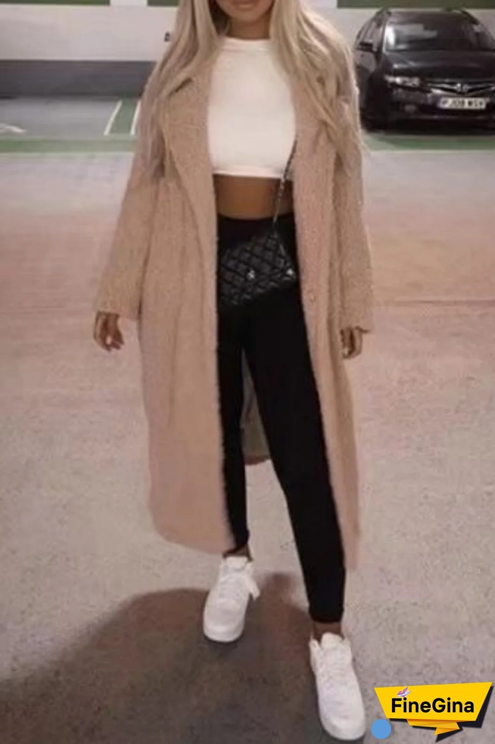 Black Casual Solid Cardigan Turndown Collar Outerwear