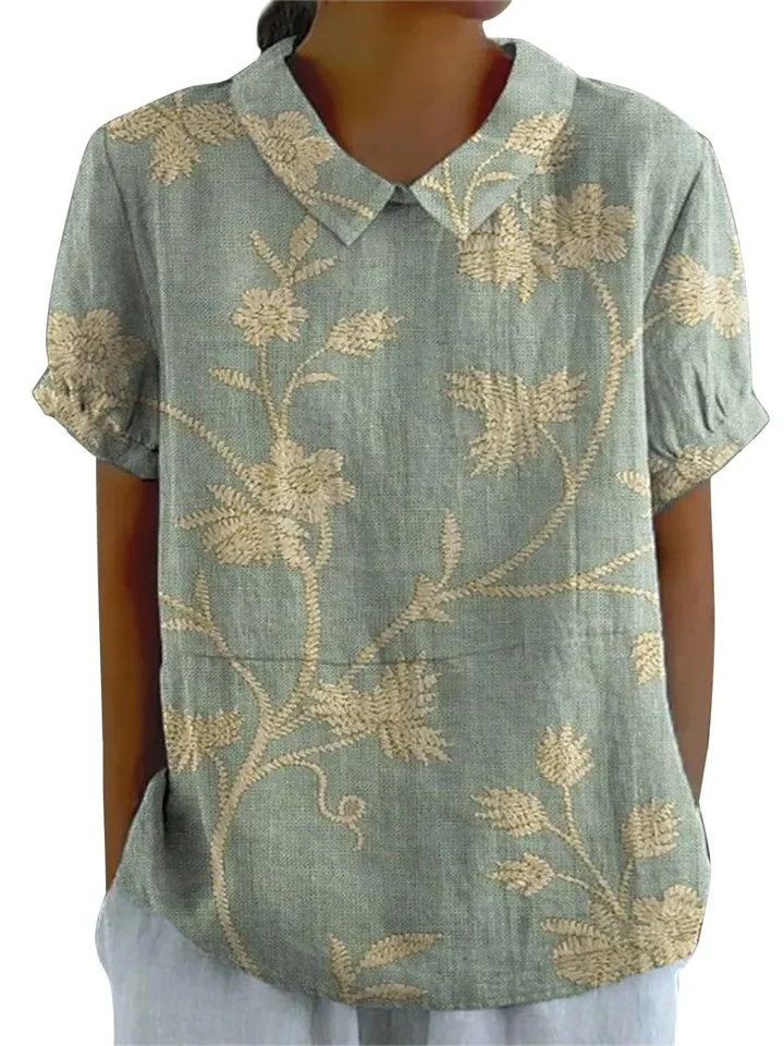 Summer New Shirt Women's Short-sleeved Creative Retro Flowers Cute Wind Short-sleeved Shirt Collar T-shirt