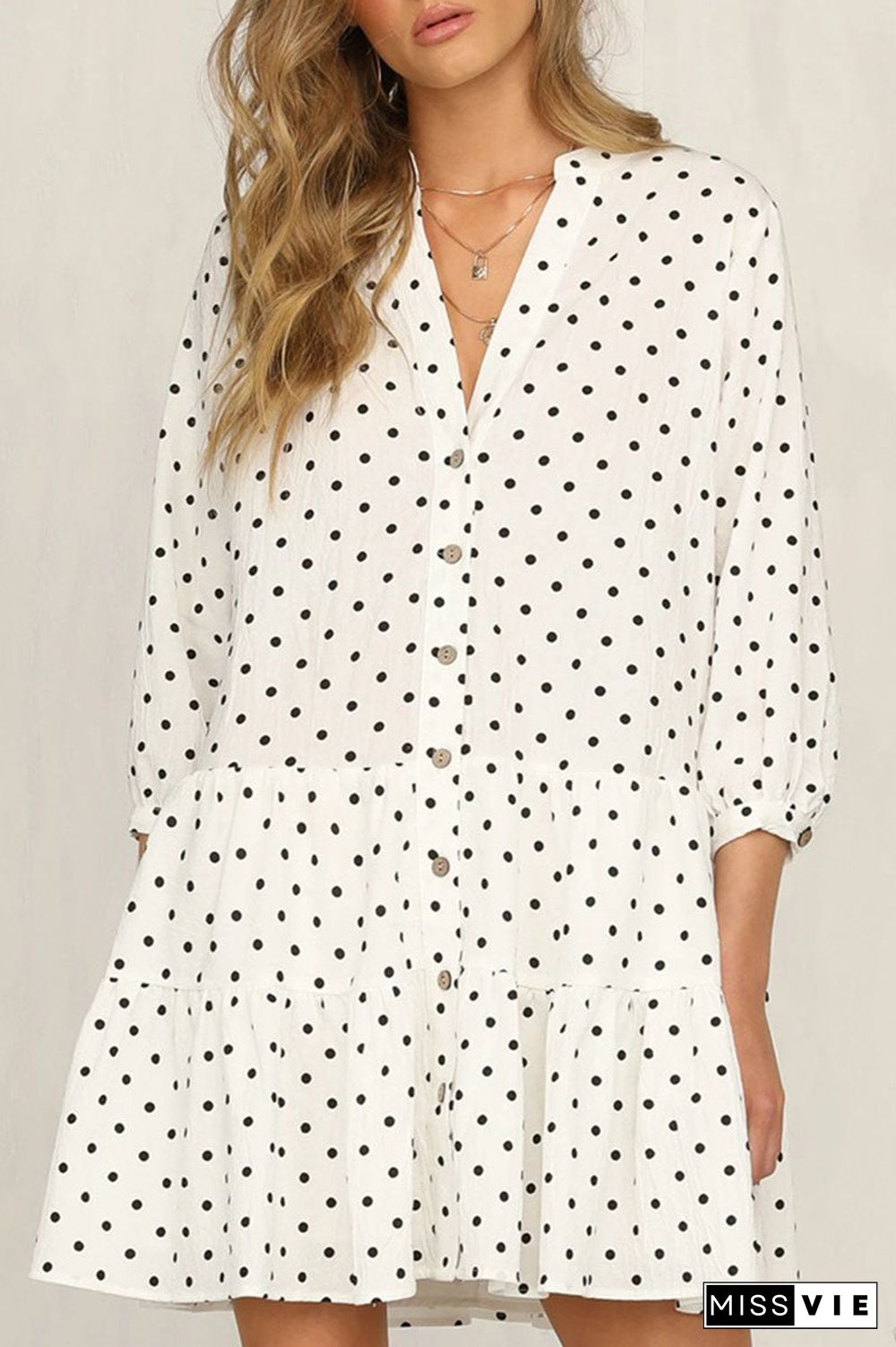 Fashion Street Dot Split Joint Mandarin Collar Printed Dresses