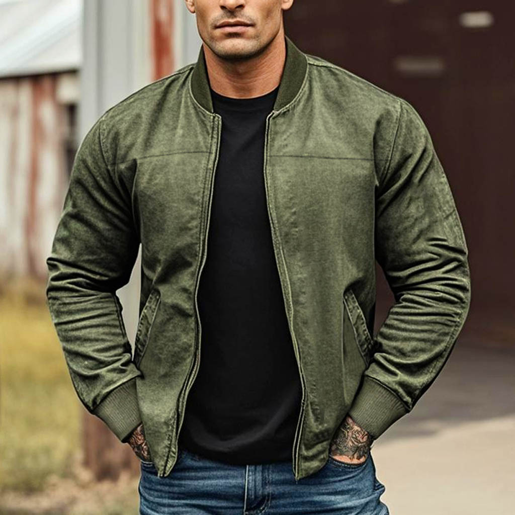 Men's Vintage Outdoor Suede Solid Color Zipper Long Sleeve Jacket