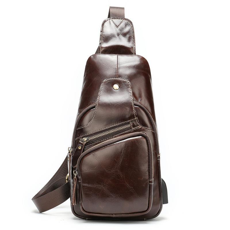 Men's Chest Bag Fashion Casual Leather Crossbody Bag With Earphone Hole And Usb Charging Port