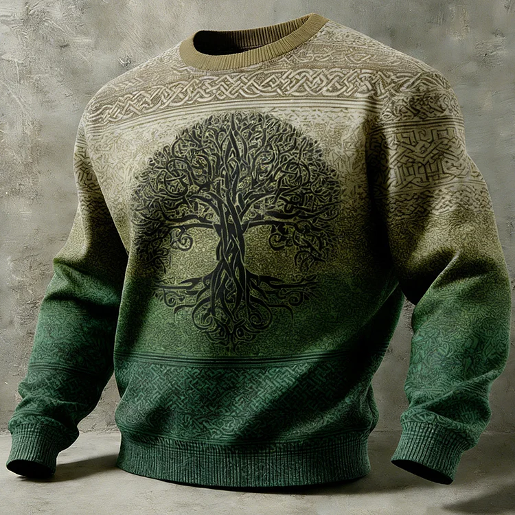 Men's Retro Tree Of Life St. Patrick's Day Comfortable Crew Neck Sweater