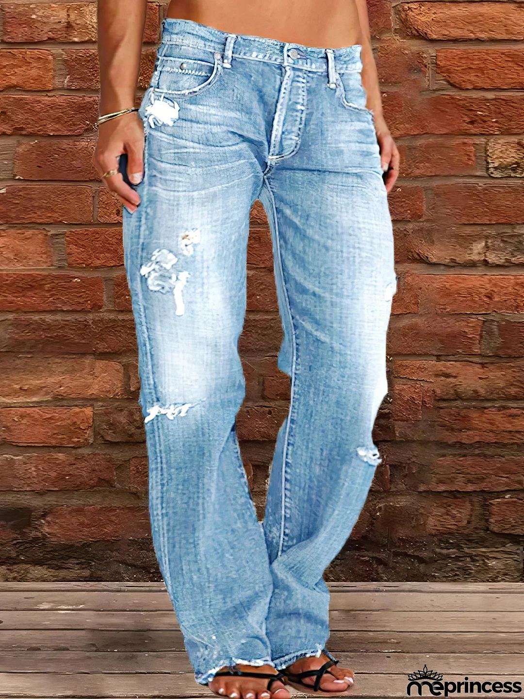 Stretch Ripped Washed Casual Straight Jeans