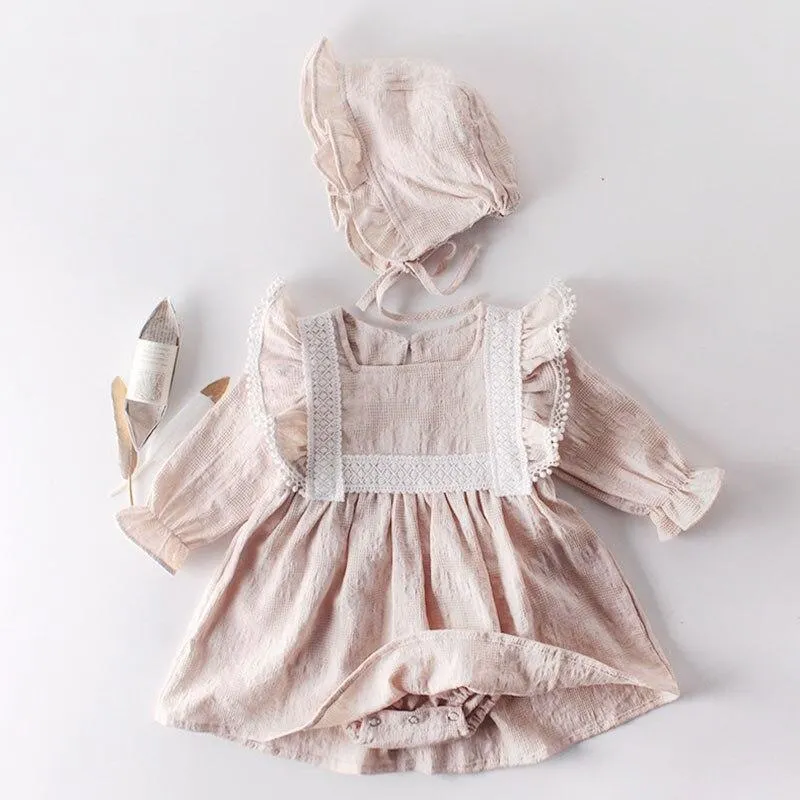 2020 Autumn Newborn Girls Jumpsuits Clothes Baby Knit Lotus Leaf Collar Rompers + Hat Knitted Long Sleeve Children Rompers