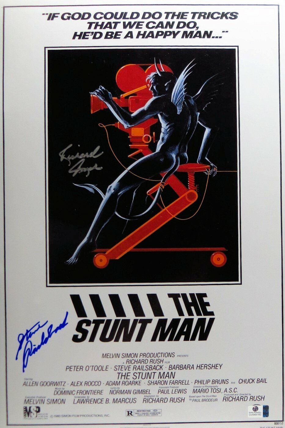 Steve Railsback Richard Rush Autographed 12X18 Photo Poster painting The Stuntman JSA T59323