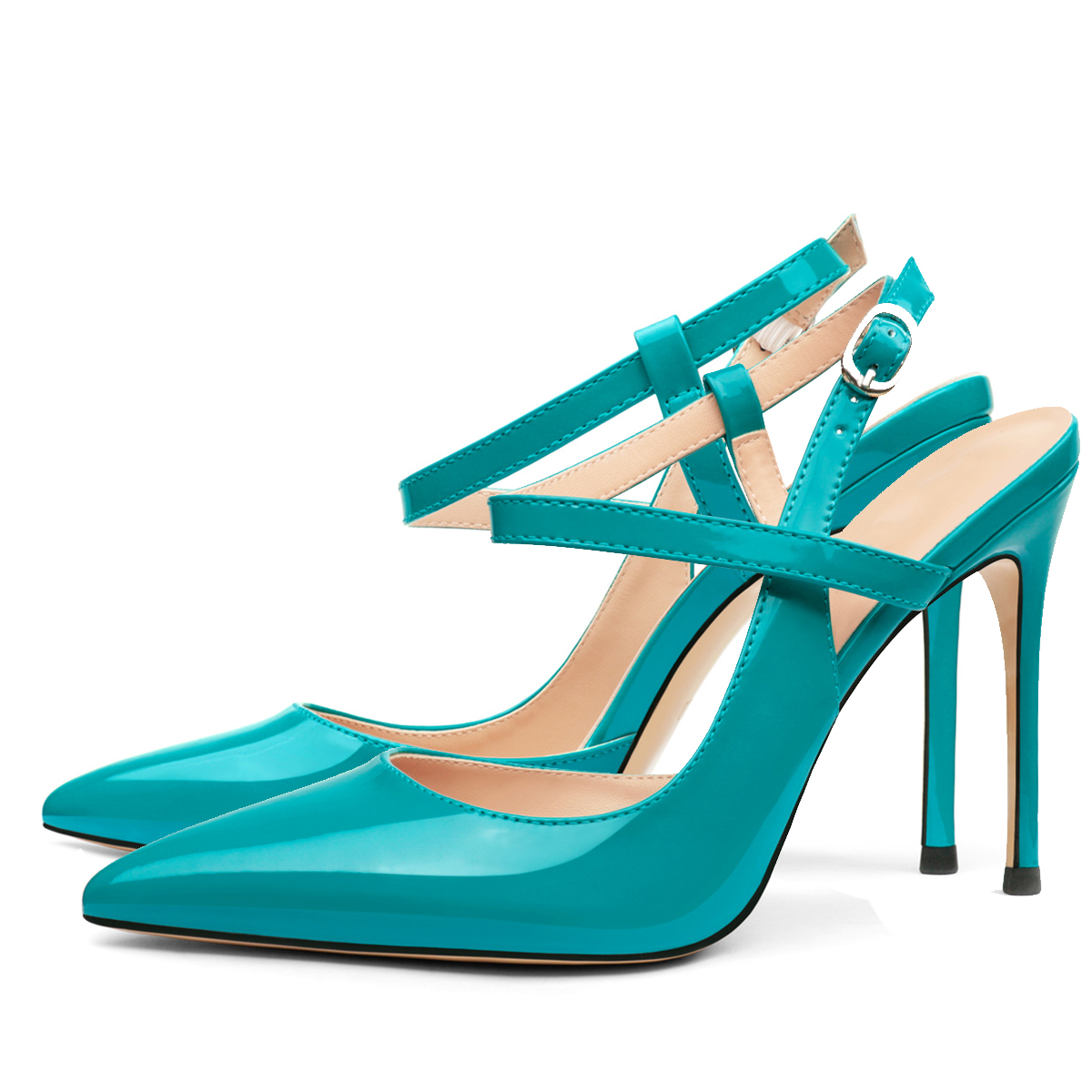 10CM/4 inch Slingback Pumps Ankle Strap Jenlove Stiletto Patent High Heels