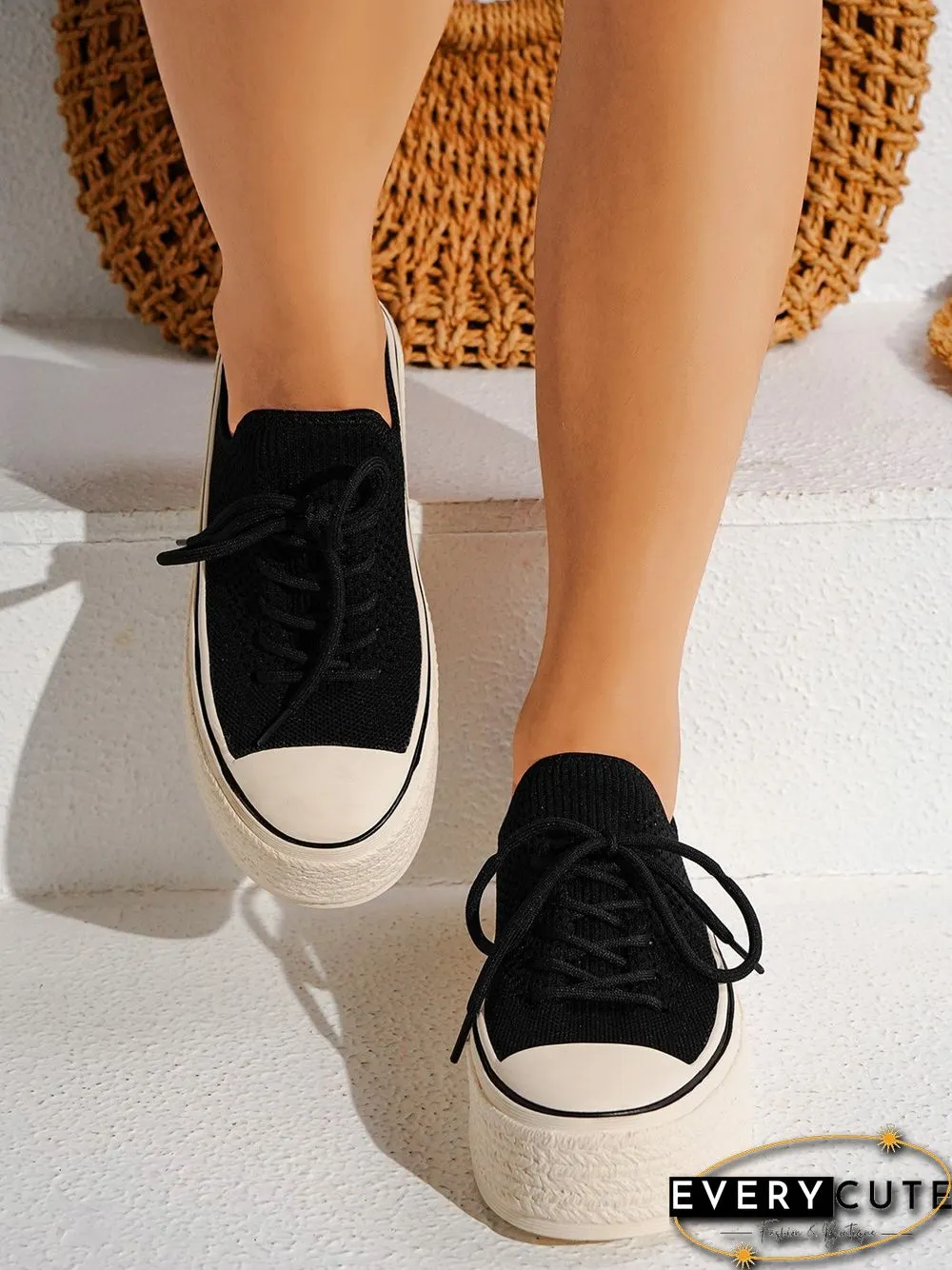 Fashionable Lightweight Breathable Lace-Up Platform Flyknit Casual Shoes