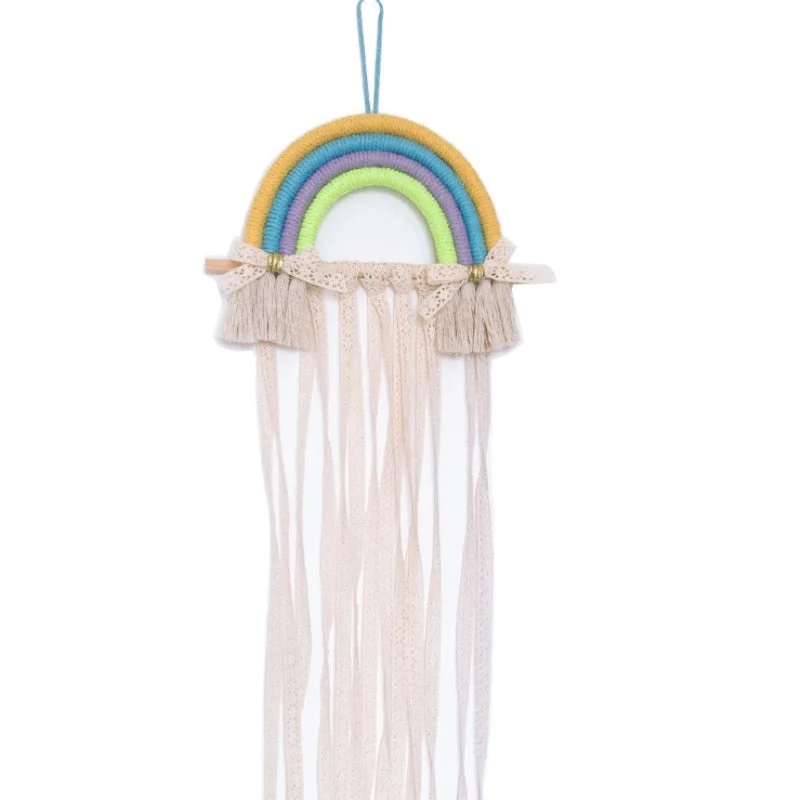 INS Nordic Rainbow Tassel Wall Hanging Ornaments Hair Bows Storage Belt Girls Room Decoration Hair Clips Hanger Organizer Strip