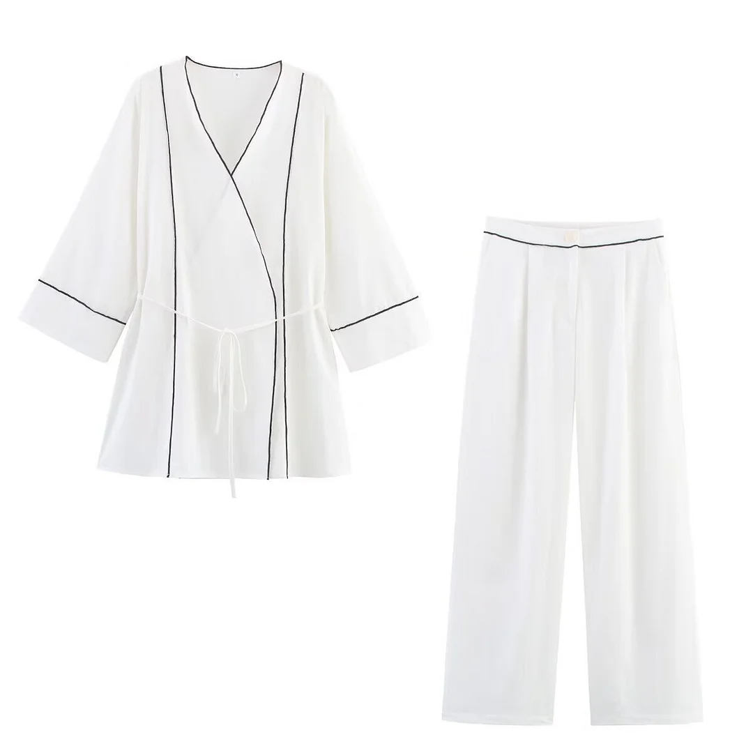 Nigikala Nigikala Women's 2025 Summer Cocksuit Collidered Coat + Casual Pants Set Women's B88853/4