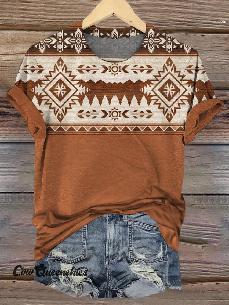 Aztek Print Casual Short Sleeve Top Multicolor / S