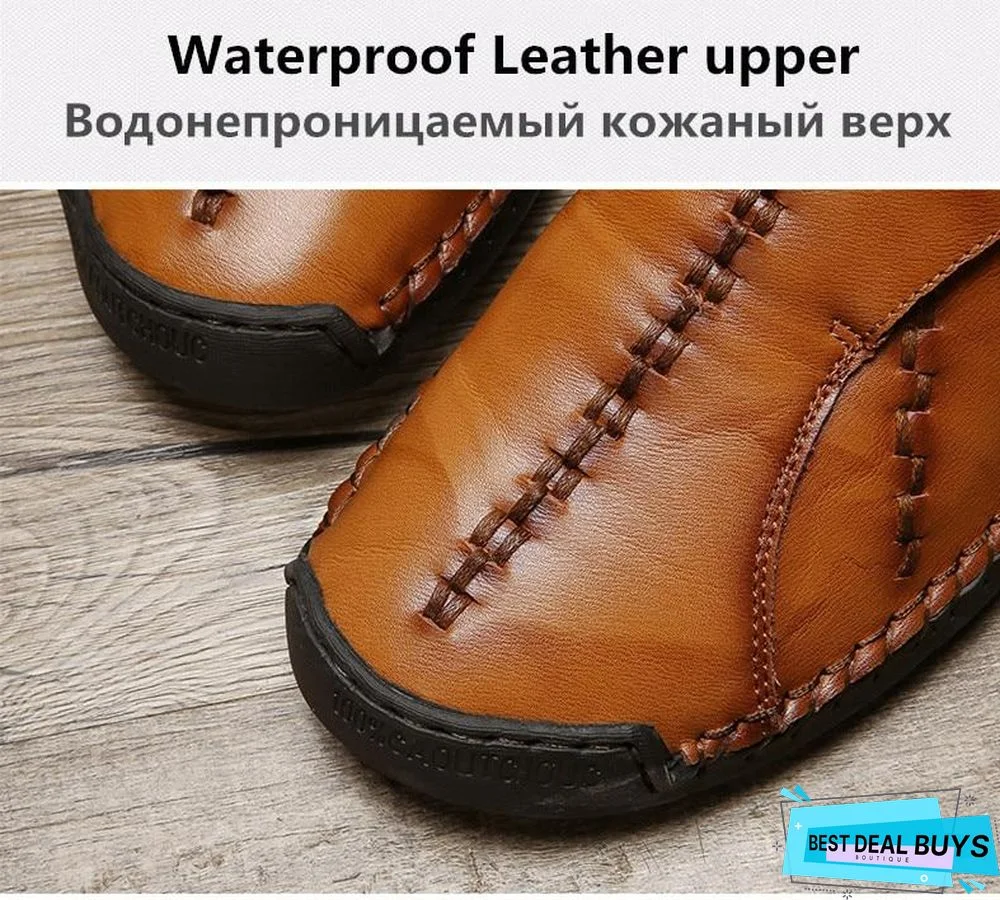 Men Snow Boots Leather Plush Man Ankle Boots Warm Fur Men's Boots Autumn Men Shoes