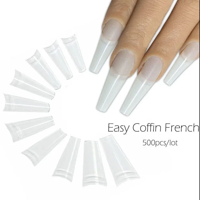 500pcs/Bag Pre Pinched C Curve Half Cover False Nail Tips Straight Square French Acrylic Nails-Nail Inspo