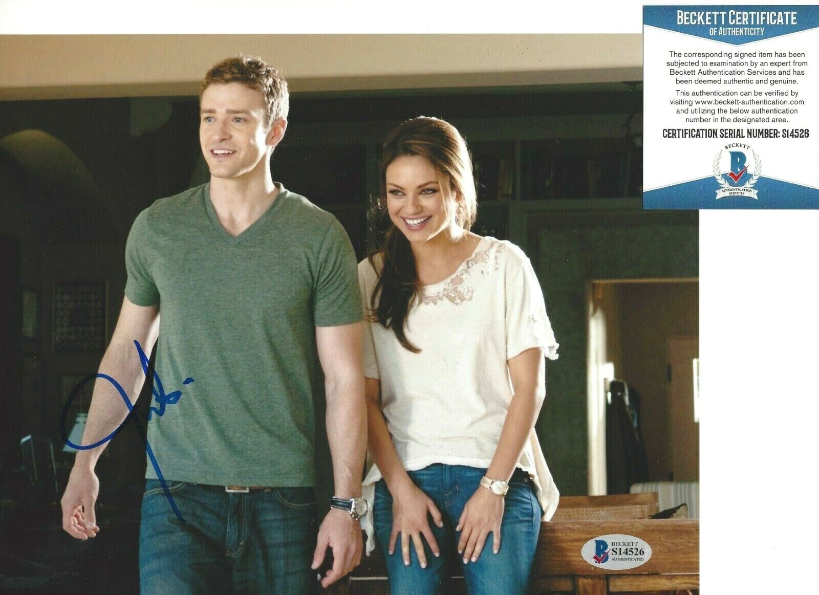 JUSTIN TIMBERLAKE SIGNED FRIENDS WITH BENEFITS 8x10 MOVIE Photo Poster painting BECKETT BAS COA