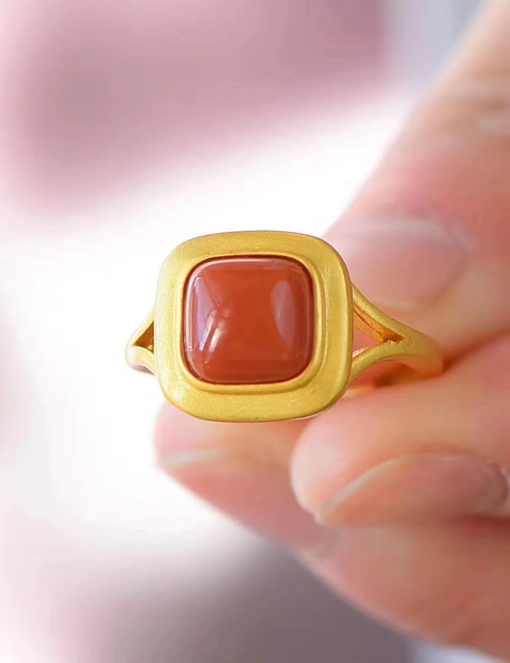 Red Agate Chinese Style Adjustable Retro Ring