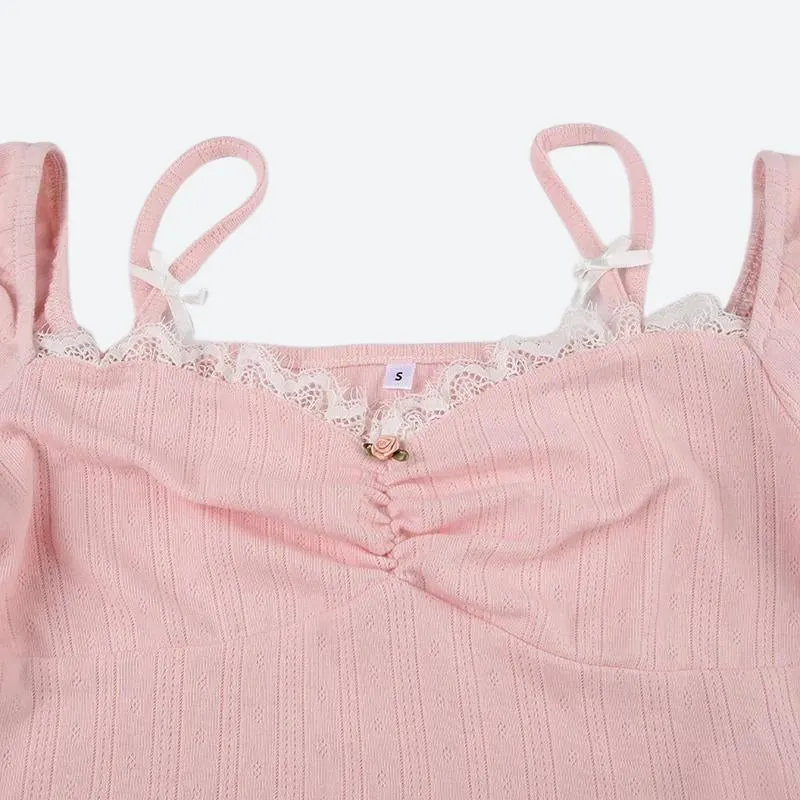 Brownm Bow Straps Ruched Top