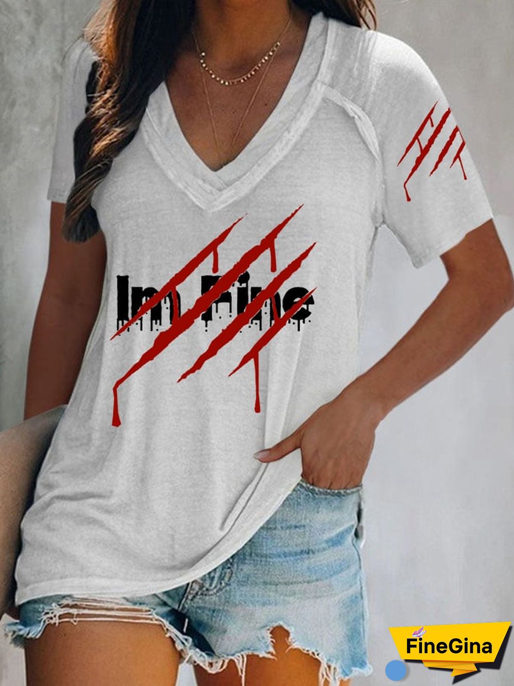 Women's Bloody I'm Fine Print Short Sleeve T-Shirt