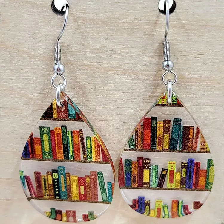 Book Lovers Letter Love Bookshelf Reading Lovers Librarian Earrings Wooden Earrings Extra Large Hoop Earrings For Women