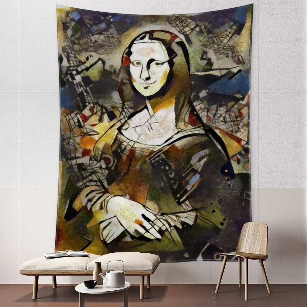 Mona Lisa Graffiti Tapestry Wall Hanging Boho Style Psychedelic Witchcraft Hippie Tapiz Bedroom Art Home Decor