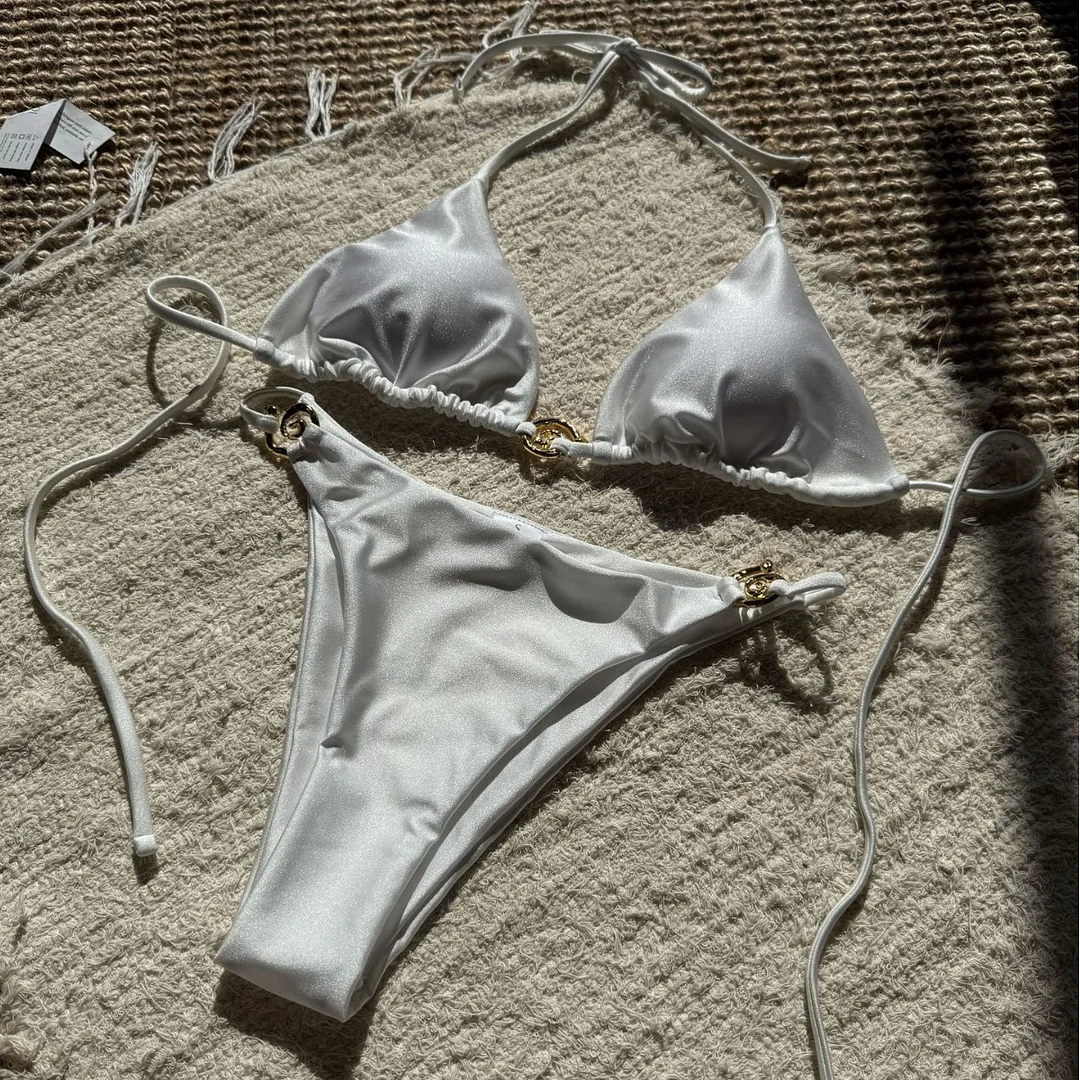 Uveng 2025 New Sexy Nylon With Light Metal Ring With Dew-Back Split Body Swimsuit Bikini