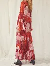 Floral Print Deep V-Neck Long Sleeve Ruffled Vacation Maxi Dress