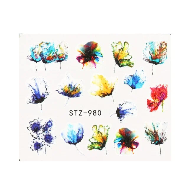 Nail Stickers Water Transfer Multiple Colors Ink Flower Leafs Designs Nail Decal Decoration Tips For Beauty Salons-Nail Inspo