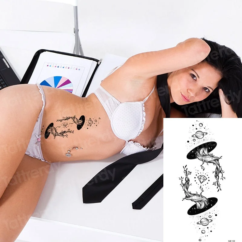 Snake Flower Rose Waterproof Temporary Tattoo Sticker Flash Tattoo Lace Fox Lion Body paint Arm Fake Sleeve Tattoo Women Mermaid