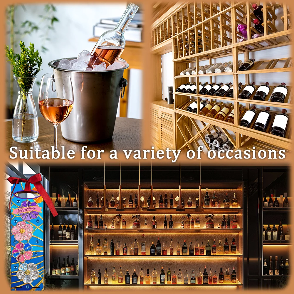 Wooden 5D/DIY Diamond Painting Art Wine Bag Kit for Party Wine Decor (Flowers)