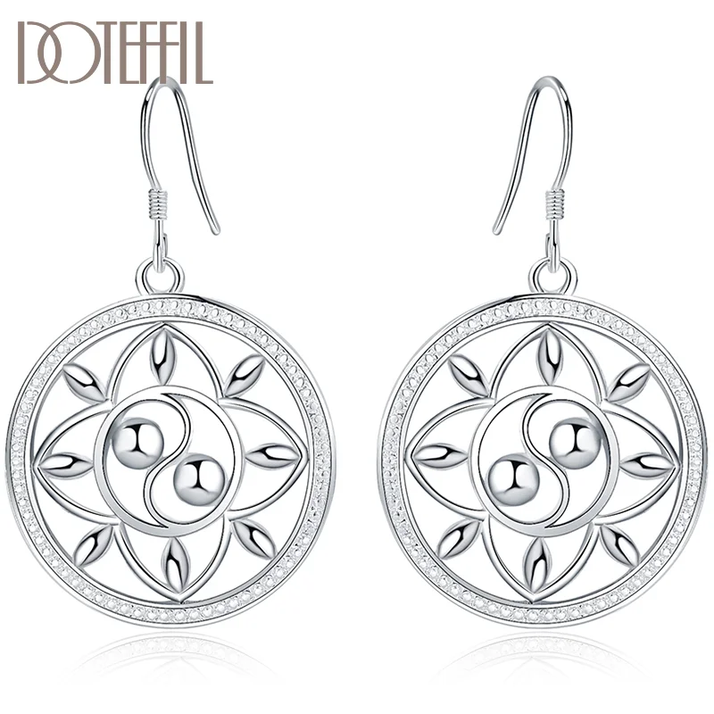 DOTEFFIL 925 Sterling Silver Circle Round Drop Earrings For Women Jewelry