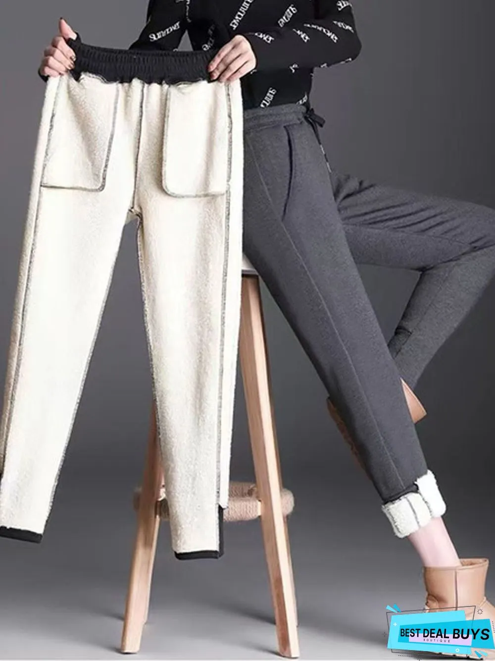 Fluff/Granular Fleece Fabric Casual Plain Loose Sweatpants