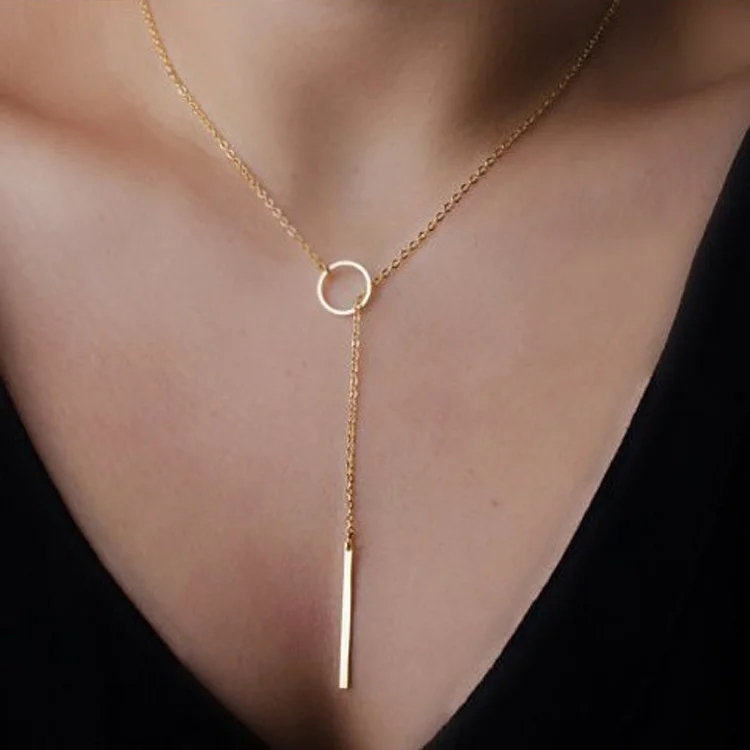 Fashion Gold Geometric Circle Stick Necklace  Flycurvy [product_label]