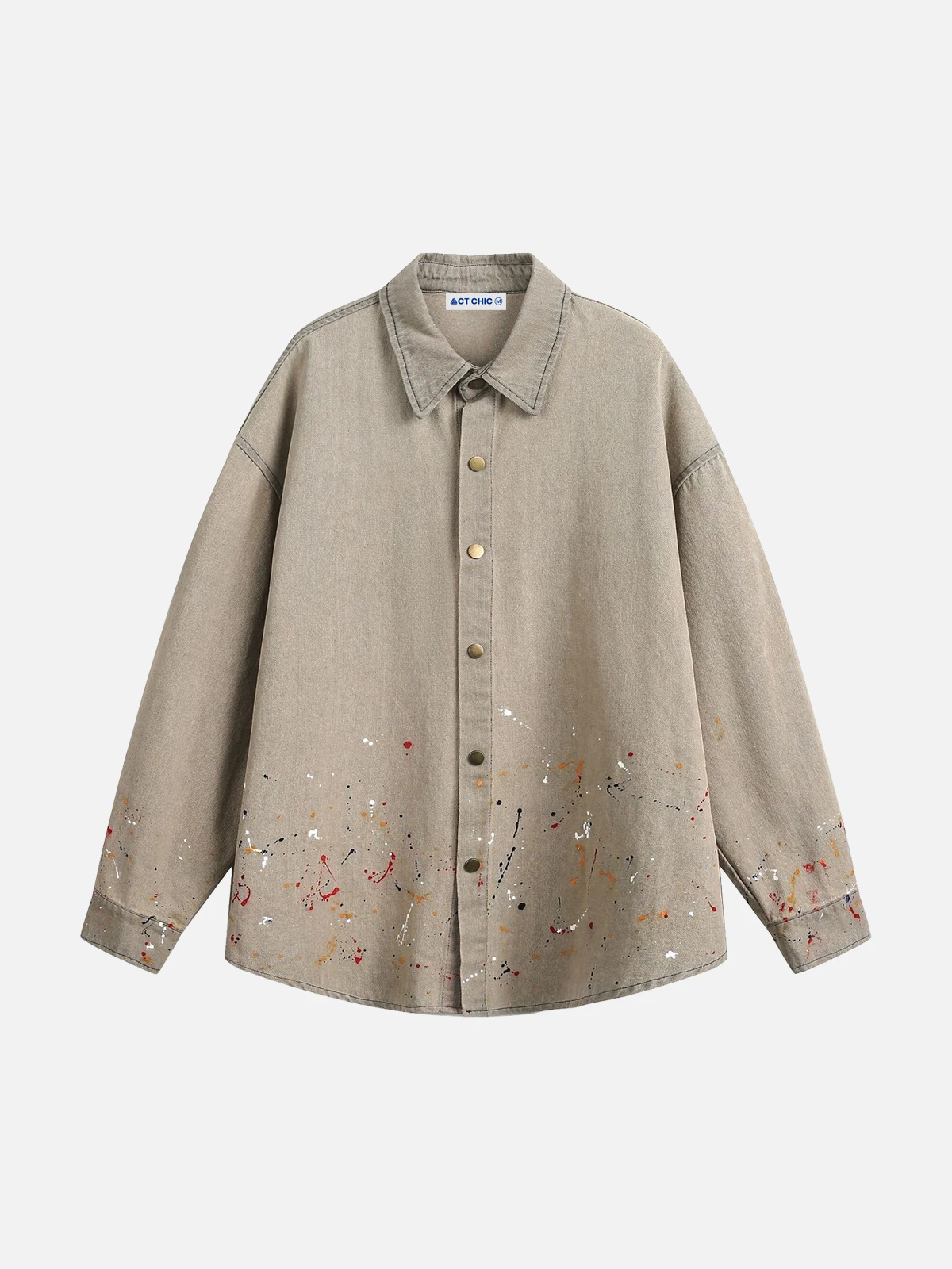 Khaki Ink Splash Denim Long Sleeve Shirt Front