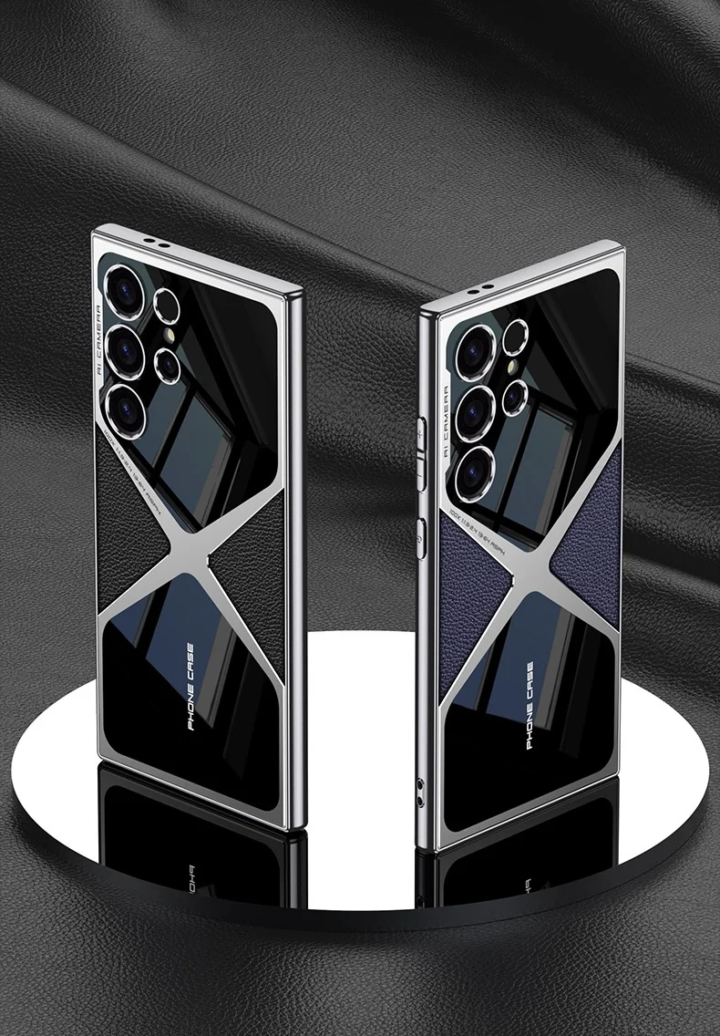 Suitable for Samsung S24/23 electroplated plain leather mobile phone case