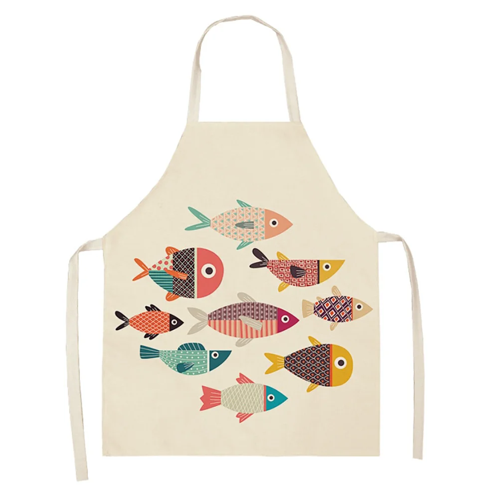 Linen Print Apron - Colorful Fish - 68x55cm
