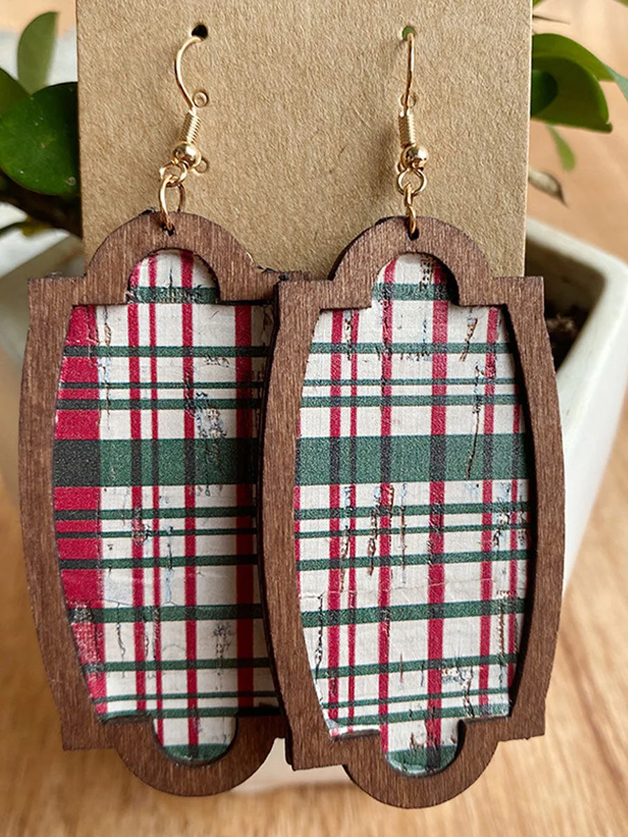 Christmas vintage wooden frame earrings