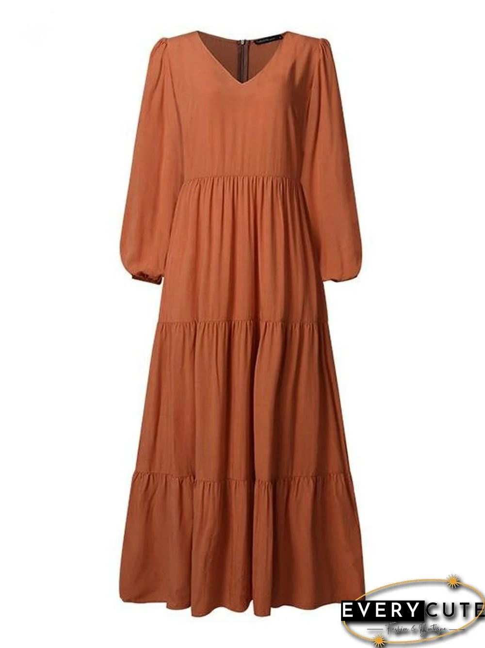 Temperament V-Neck Long Sleeve Flowy Dress