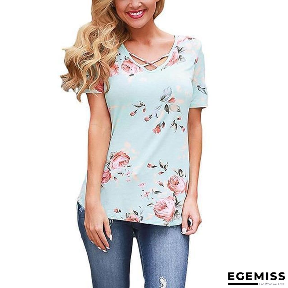 5XL Large Size Women Short Sleeve V-Neck Blouse Printed Shirt Plus Size Tops | EGEMISS