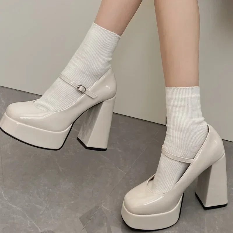 Aiertu Back  to school Autumn Women's High Heels Lolita Mary Jane Thick Sole Party High Heels Women's Sandals Patent Leather Pumps Women's Shoes 2024 Aiertu