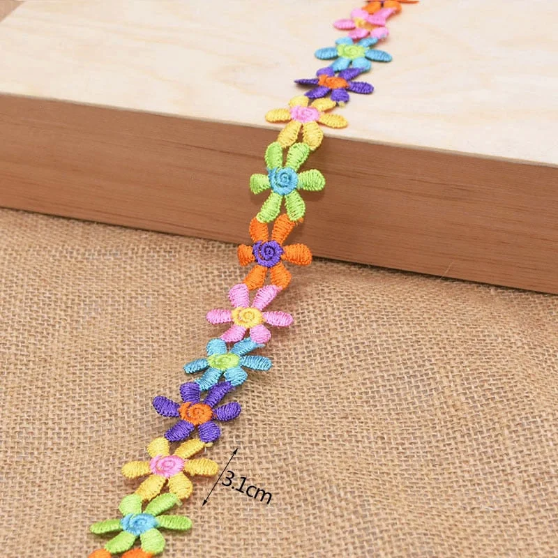3Yards 25mm Colorful Daisy Flower Lace Trim Knitting Wedding Embroidered Diy Handmade Patchwork Ribbon Sewing Supplies Crafts