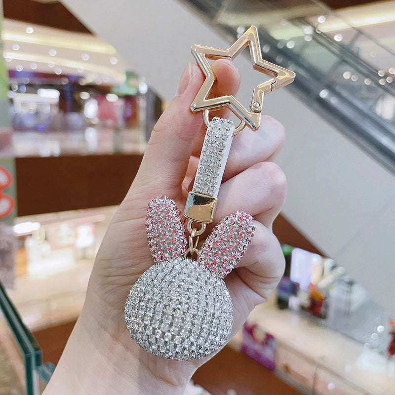 Cute Rabbit Metal Inlay Rhinestones Women’s Bag Pendant Keychain