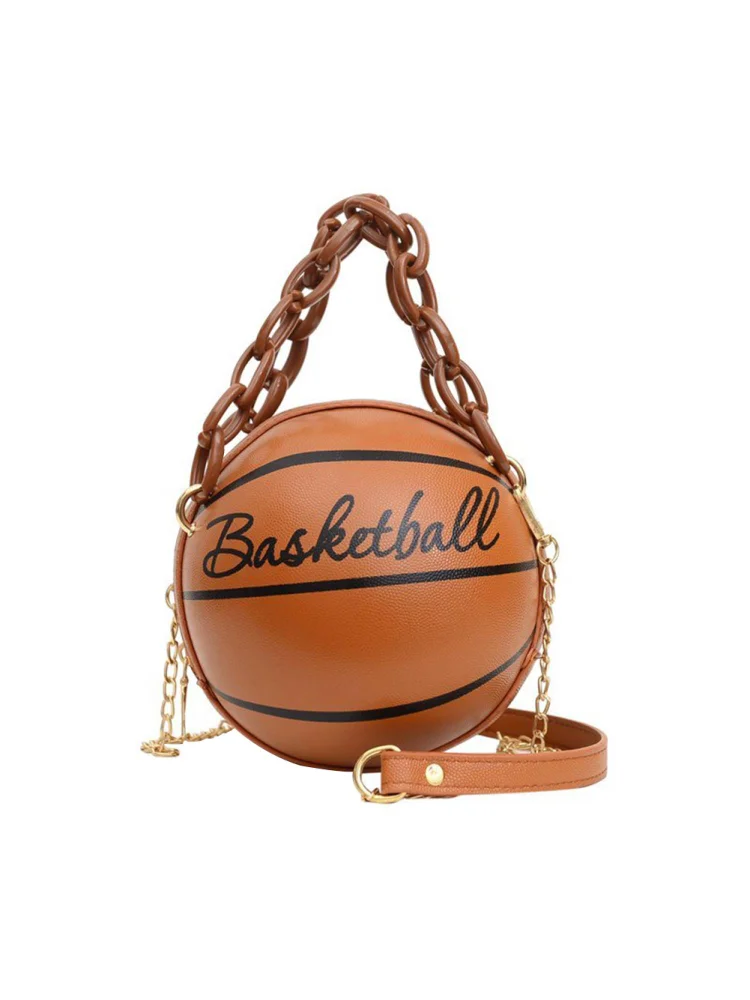 Basketball Shoulder Bags Women Tote Acrylic Chain Messenger Handbag (Brown)