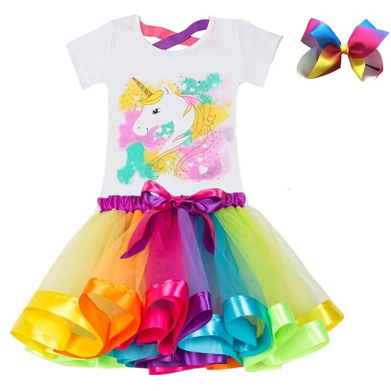 Unicorn Clothing Sets Baby Girls Clothes 2021 Summer Princess Party Unicorn Colorful tutu Dress Kids Birthday Ball Gown Dresses