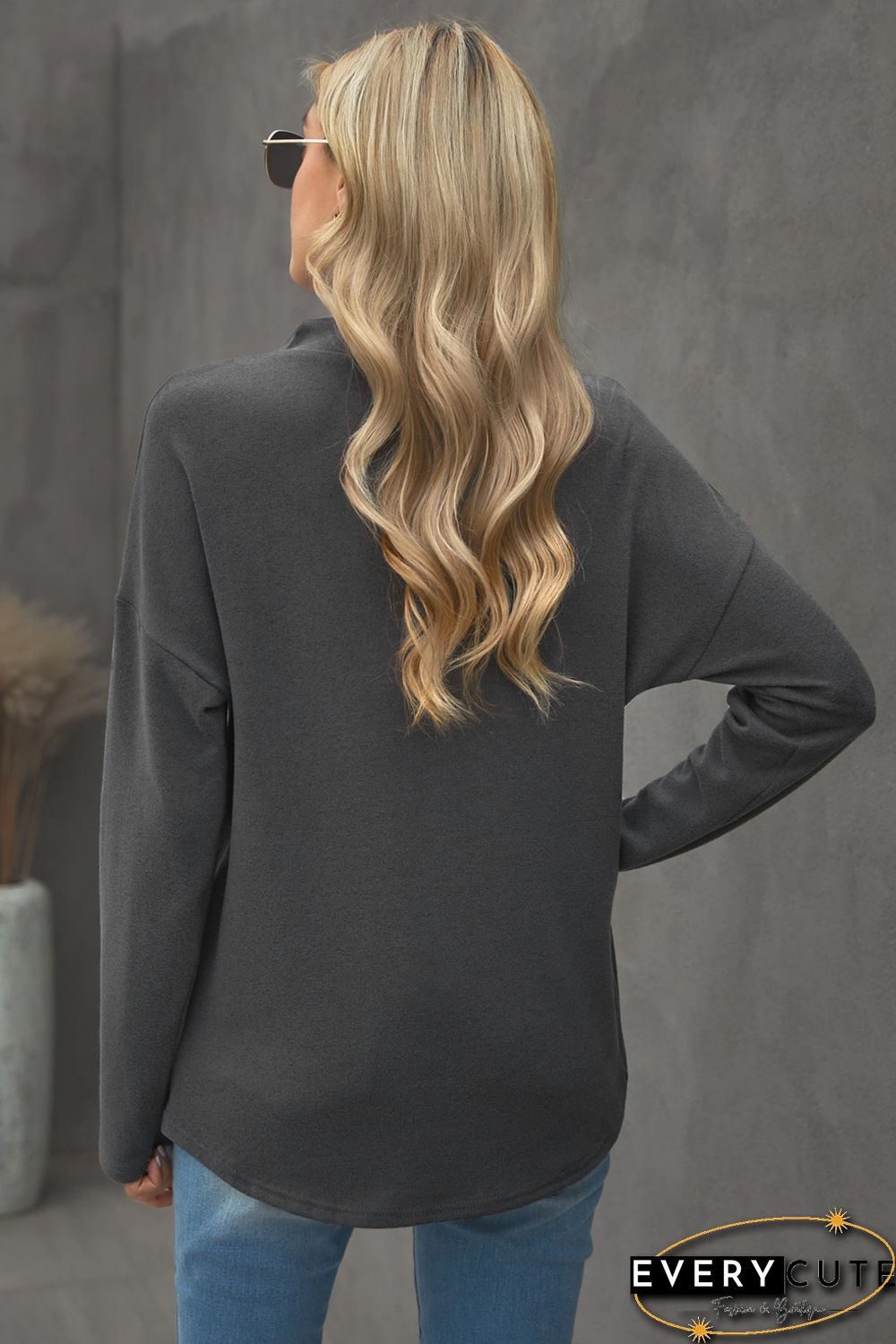 V-Neck Wrap Front Irregular Twist Hem Long Sleeve Top