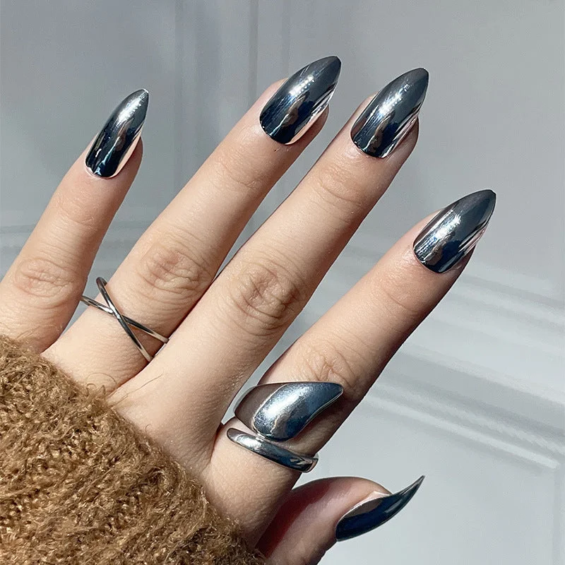 Electroplated Metal Bright Silver Short Wearable Manicure Patch