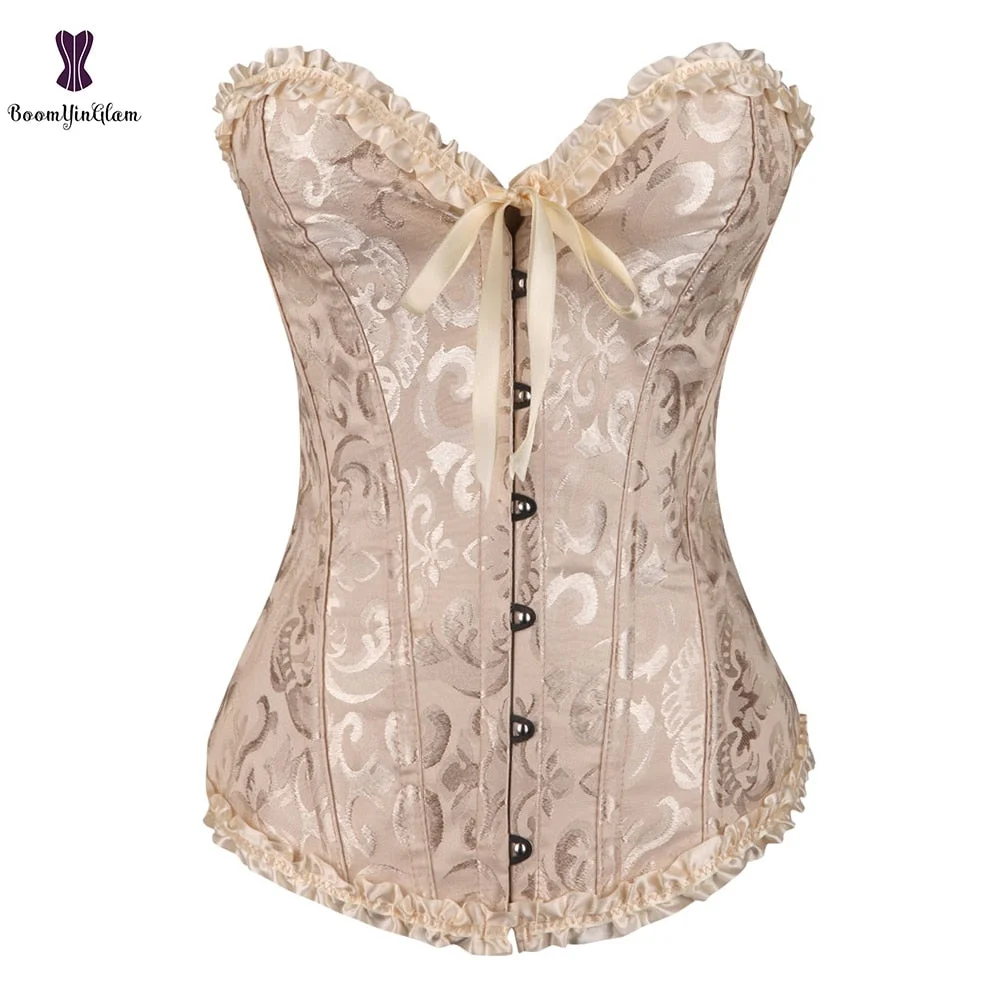 7 Colors Can Be Chosen Women Body Shaper Size XS To 6XL Vintage Pleated Corset Bustier With G String 810#