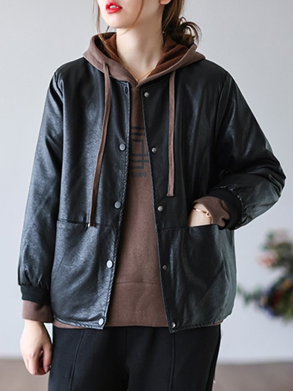 Urban Solid Color Split-Joint Quilted PU Jacket
