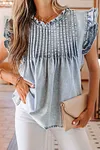 Women's Beau Blue Ruffle Pleated Vintage Washed Denim Sleeveless Top